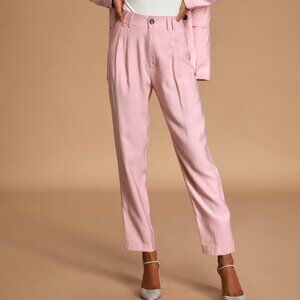 Lulus Strictly Business Pink High Waisted Trouser Pants, Size Medium